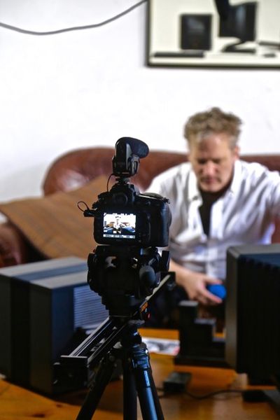 Jesse Tayler takes a break on the set of AppStorey, April 1 2016 - Apple's 40th Birthday