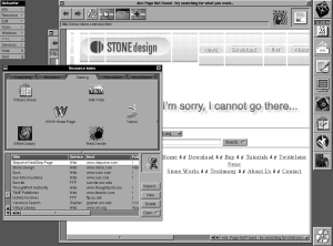 Modern Day Stone Design Web Page as Seen on 1990s Web Browser, NetSurfer where you can still see the bookmark to http://stone.com/ from that time..